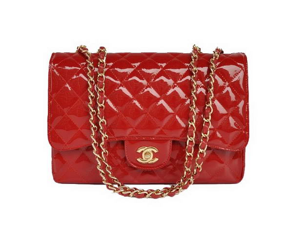 Best New Color Chanel A28600 Red Patent Leather Classic Flap Bag Gold Replica